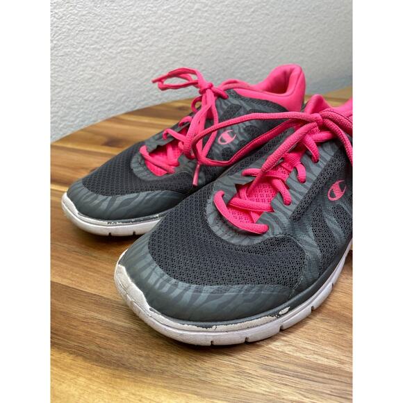 Champion Shoes Womens 5.5 Running Jogging Gray Pink Fabric Lace Up Walking - Picture 3 of 12